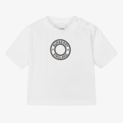 Shop Burberry Baby Boys White Stamp Logo T-shirt