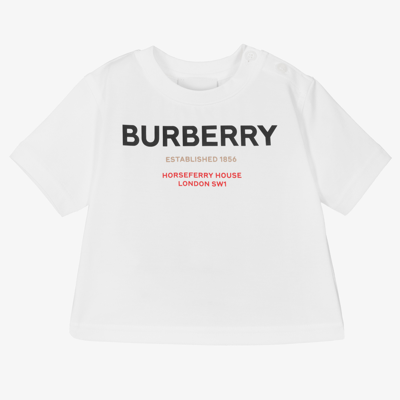 Shop Burberry White Cotton Logo Baby T-shirt