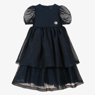 Shop Elie Saab Girls Glittery Blue Puff-sleeved Dress