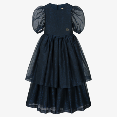 Shop Elie Saab Teen Girls Glittery Blue Tiered Dress