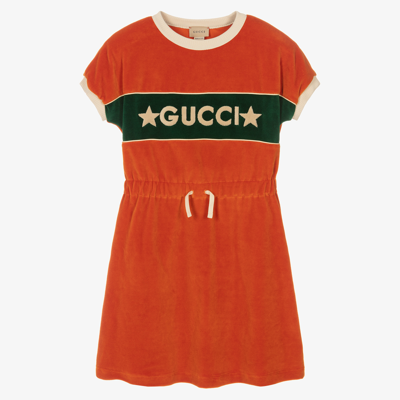 Shop Gucci Teen Girls Orange Velour Dress