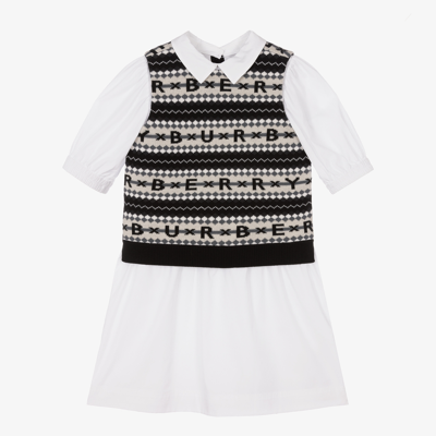 Shop Burberry Teen Girls Fair Isle Dress In White