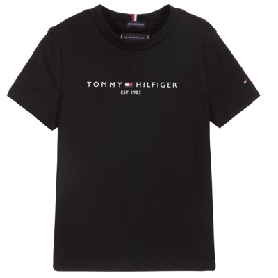 Shop Tommy Hilfiger Teen Boys Black Cotton Logo T-shirt