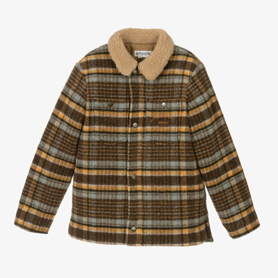 Shop Bonpoint Teen Boys Plaid Shirt-jacket In Brown