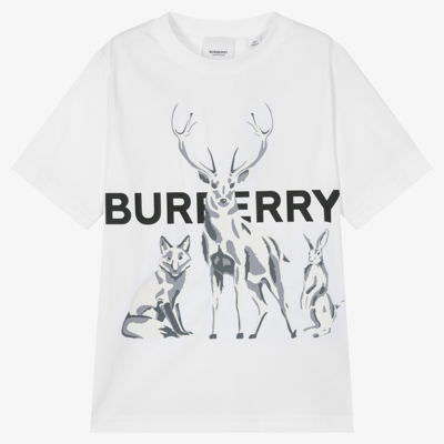 Shop Burberry Teen Boys White Stag T-shirt