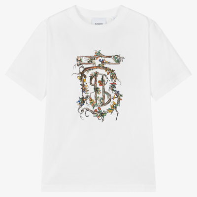 Shop Burberry Teen Boys White Logo T-shirt