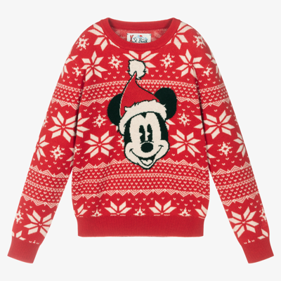 Shop Mc2 Saint Barth Teen Red Mickey Xmas Sweater