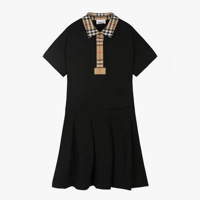 Shop Burberry Teen Girls Vintage Check Polo Dress In Black