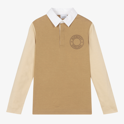 Shop Burberry Teen Boys Beige Logo Polo Shirt