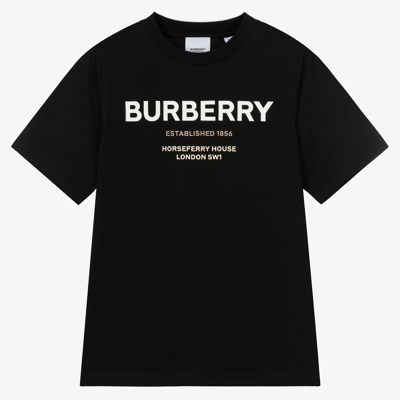 Shop Burberry Teen Black Cotton Logo T-shirt