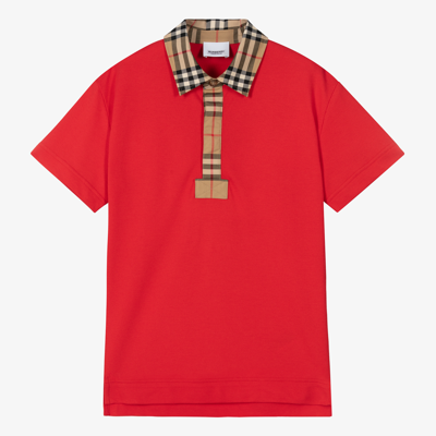 Shop Burberry Teen Boys Red Cotton Polo Shirt