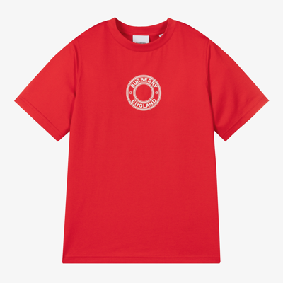 Shop Burberry Teen Red Cotton Logo T-shirt