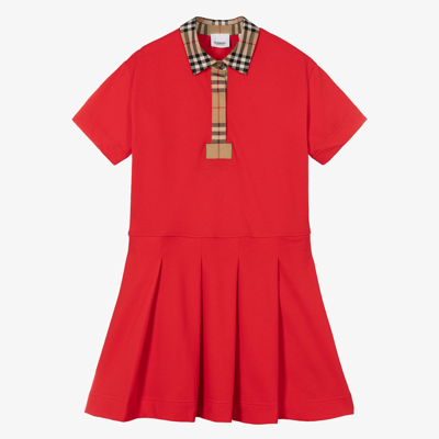 Shop Burberry Teen Girls Red Vintage Check Polo Dress