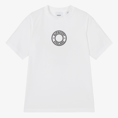 Shop Burberry Teen White Cotton Logo T-shirt