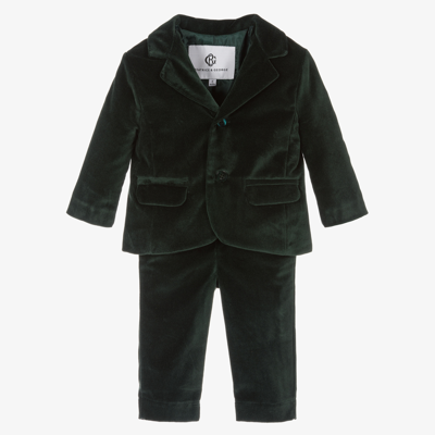 Shop Beatrice & George Boys Green Cotton Velvet Suit