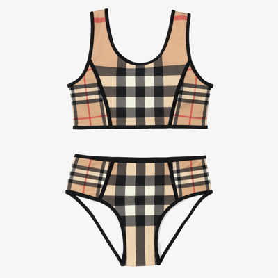 Shop Burberry Teen Girls Beige Check Bikini