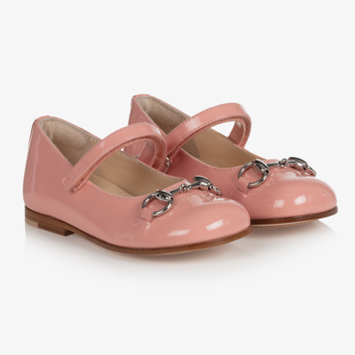 Shop Gucci Girls Pink Leather Ballerina Shoes