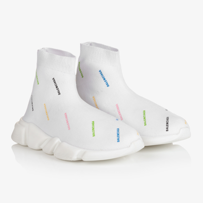 Shop Balenciaga White Logo Speed Trainers