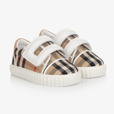Burberry Babies Vintage Check print Cotton And Leather Trainers 6