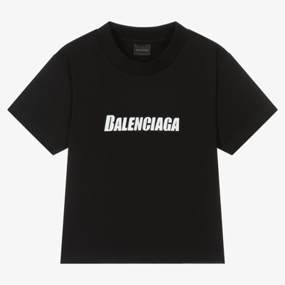 Shop Balenciaga Black Cotton Caps Logo T-shirt