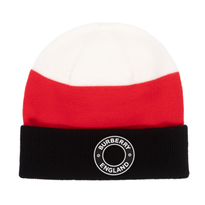 Shop Burberry Red Striped Merino Wool Hat