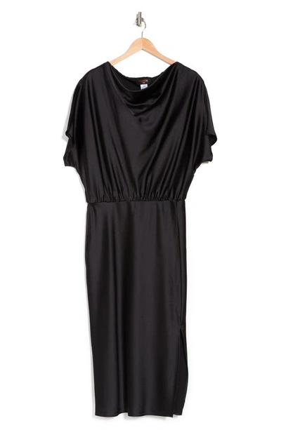 Shop Renee C Satin Off The Shoulder Dress In Black