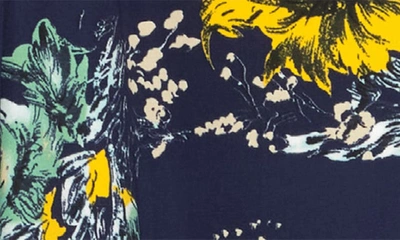 Renee C Floral Print Tie Cuff Blouse In Navy