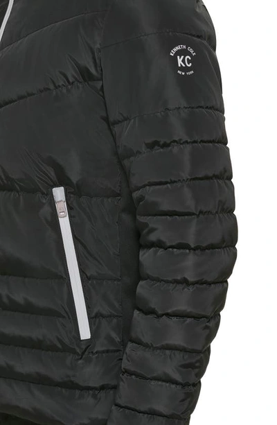 Kenneth Cole New York Faux Memory Full Zip Mixed Quilted Puffer Jacket In Black
