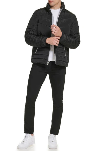 Kenneth Cole New York Faux Memory Full Zip Mixed Quilted Puffer Jacket In Black