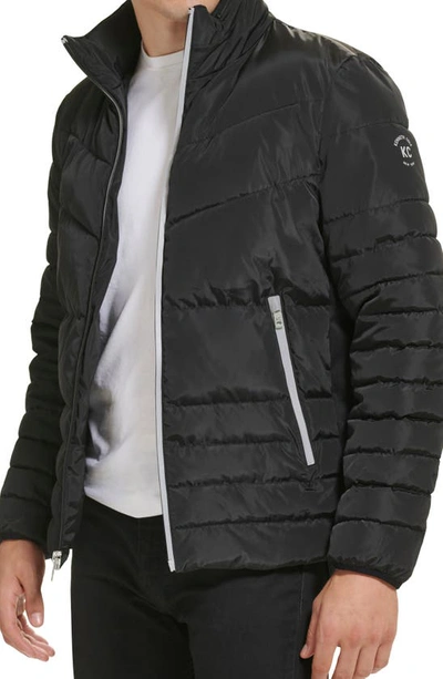 Kenneth Cole New York Faux Memory Full Zip Mixed Quilted Puffer Jacket In Black