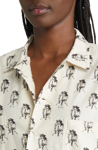 Shop Bode Gender Inclusive Jumping Jockey Long Sleeve Camp Shirt In White Black