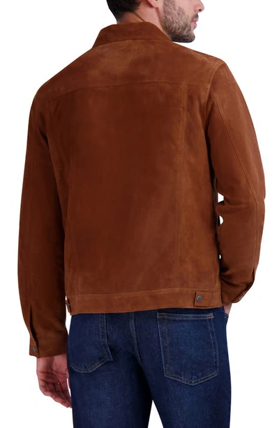 Shop Cole Haan Suede Trucker Jacket In Cognac