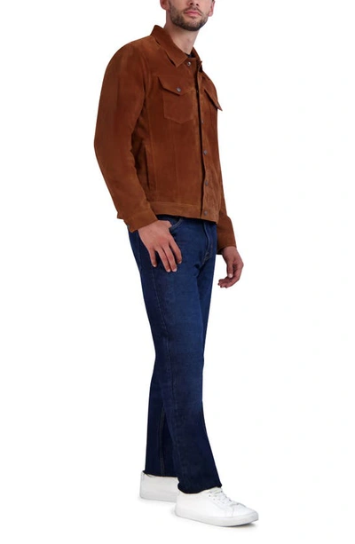 Shop Cole Haan Suede Trucker Jacket In Cognac