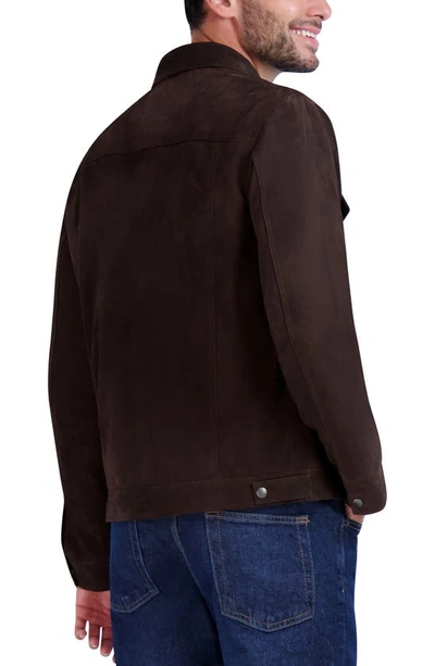 Shop Cole Haan Suede Trucker Jacket In Dark Chocolate