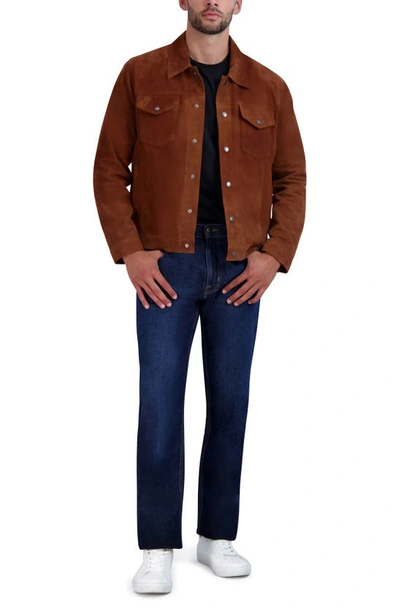 Shop Cole Haan Suede Trucker Jacket In Cognac