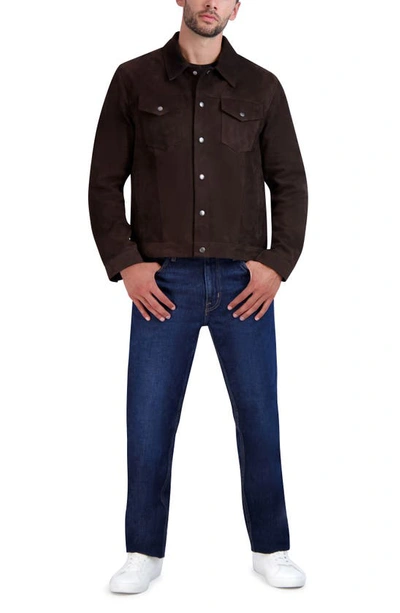 Shop Cole Haan Suede Trucker Jacket In Dark Chocolate