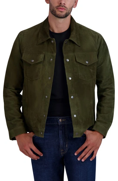 Shop Cole Haan Suede Trucker Jacket In Green