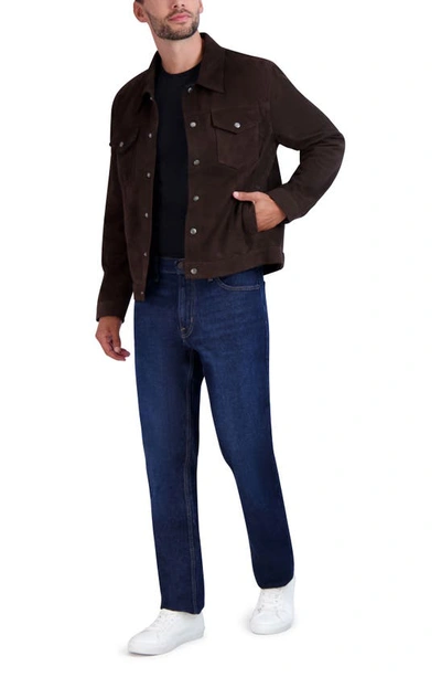 Shop Cole Haan Suede Trucker Jacket In Dark Chocolate