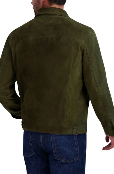 Shop Cole Haan Suede Trucker Jacket In Green