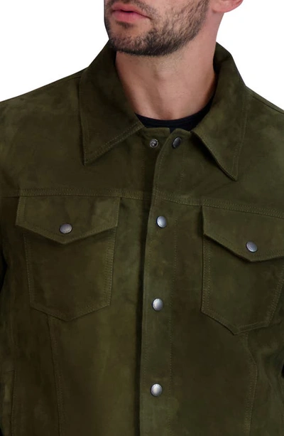 Shop Cole Haan Suede Trucker Jacket In Green