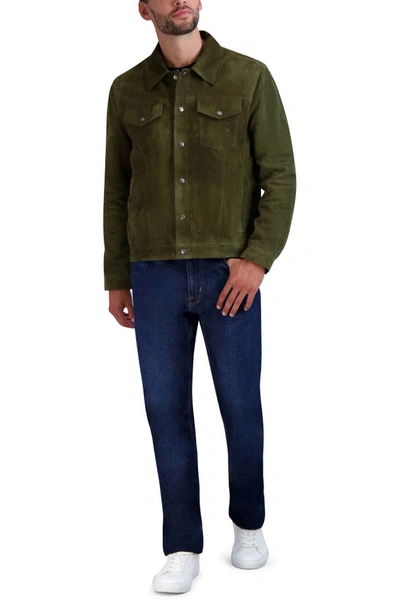 Shop Cole Haan Suede Trucker Jacket In Green