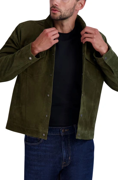 Shop Cole Haan Suede Trucker Jacket In Green