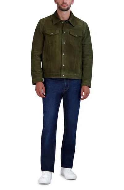 Shop Cole Haan Suede Trucker Jacket In Green