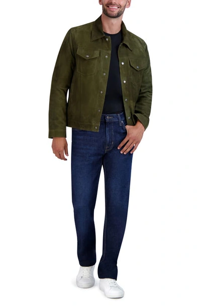 Shop Cole Haan Suede Trucker Jacket In Green