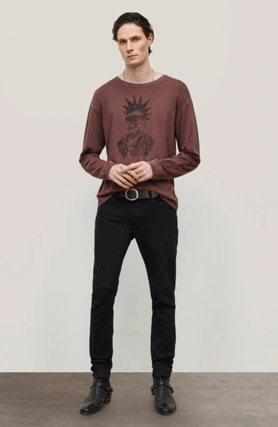 Shop John Varvatos Punk Skull Relaxed Long Sleeve Graphic Tee In Terra Brown