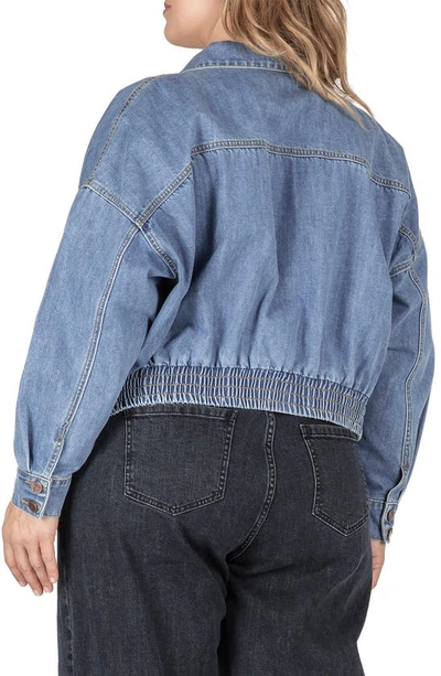 Shop S And P Standards & Practices Smocked Hem Denim Jacket In Stonewash