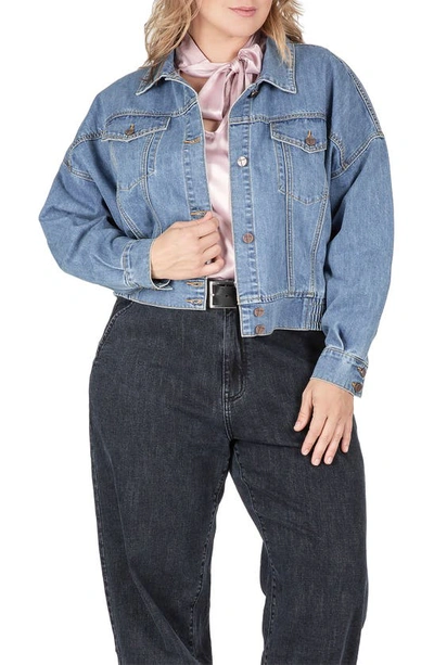 S And P Smocked Hem Denim Jacket In Stonewash