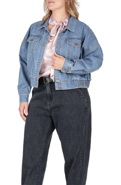 S And P Smocked Hem Denim Jacket In Stonewash