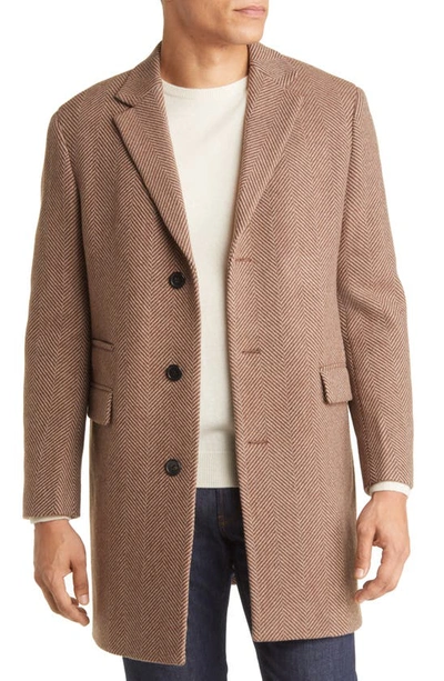 Shop Cardinal Of Canada Sherwood Wool Blend Topcoat In Brown Taupe Herringbone