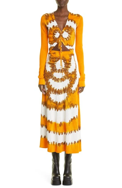 Shop Altuzarra Rilia Shibori Tie Dye Cutout Long Sleeve Midi Dress In Marmalade Shibori